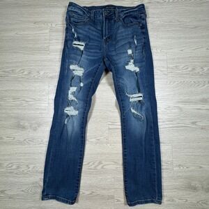 Aeropostale Mens Slim Jeans Blue 31/30 Distressed Ripped Denim Pants